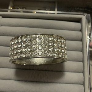 Silver bangle with rhinestones